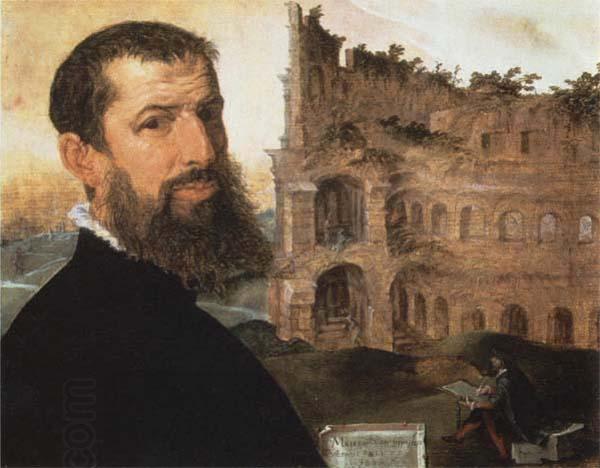Maerten van heemskerck Self-Portrait of the Painter with the Colosseum in the Background China oil painting art
